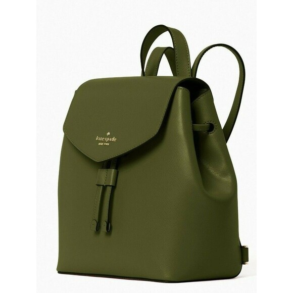 New Kate Spade Lizzie Saffiano Leather Medium Flap Backpack Enchanted Green - Picture 3 of 6